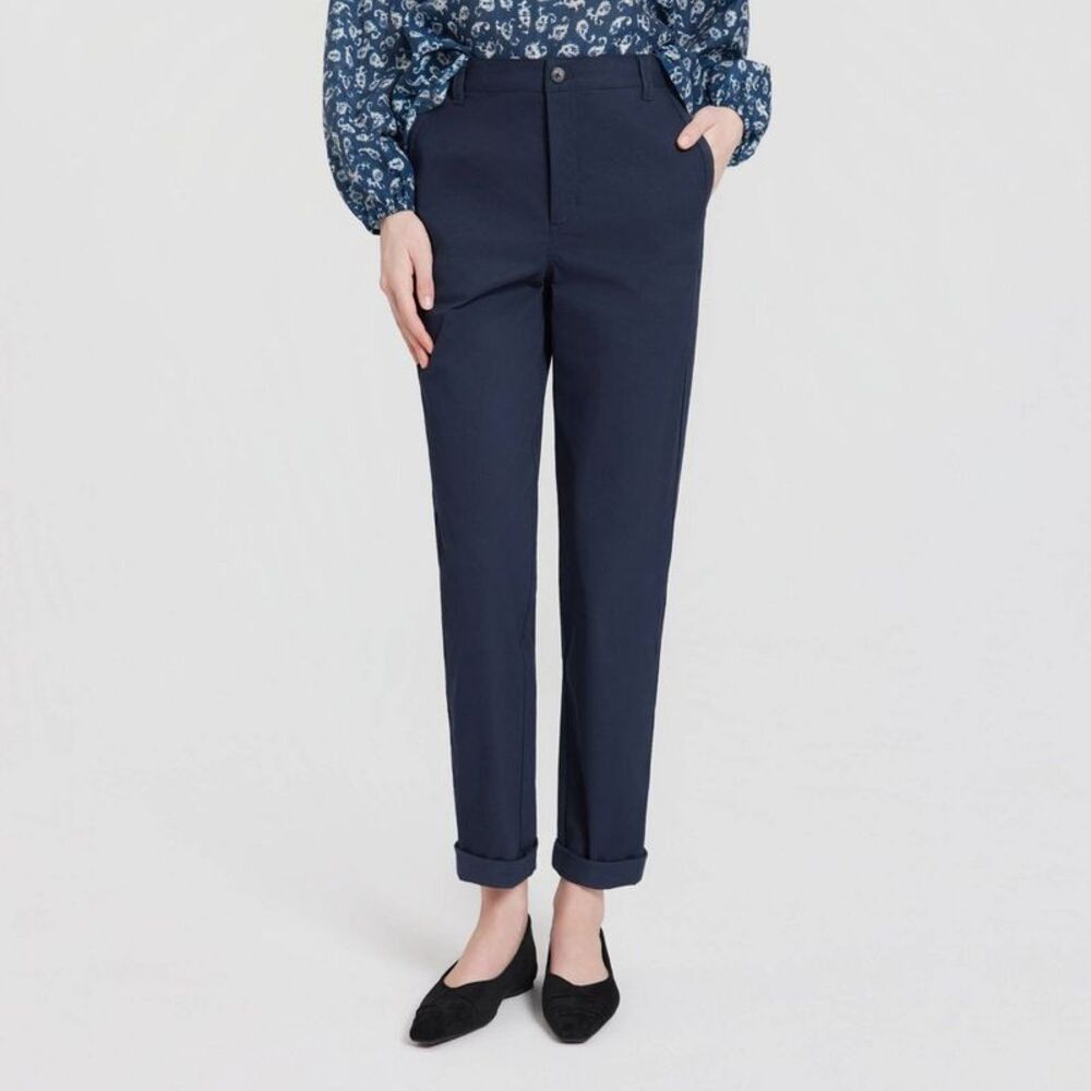 Women's Mid-Rise Side Tape Straight Leg Chino Pants - Navy Blue 2